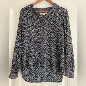 Loft Navy Floral Print Blouse